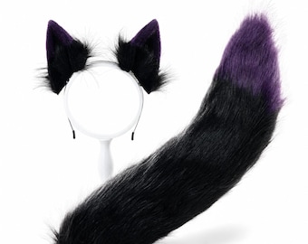 Handmade Fox Ears Tail Set, Gothic Kemonomimi Cosplay Headband, Handcrafted Faux Fur Animal Costume for Comic Con Halloween