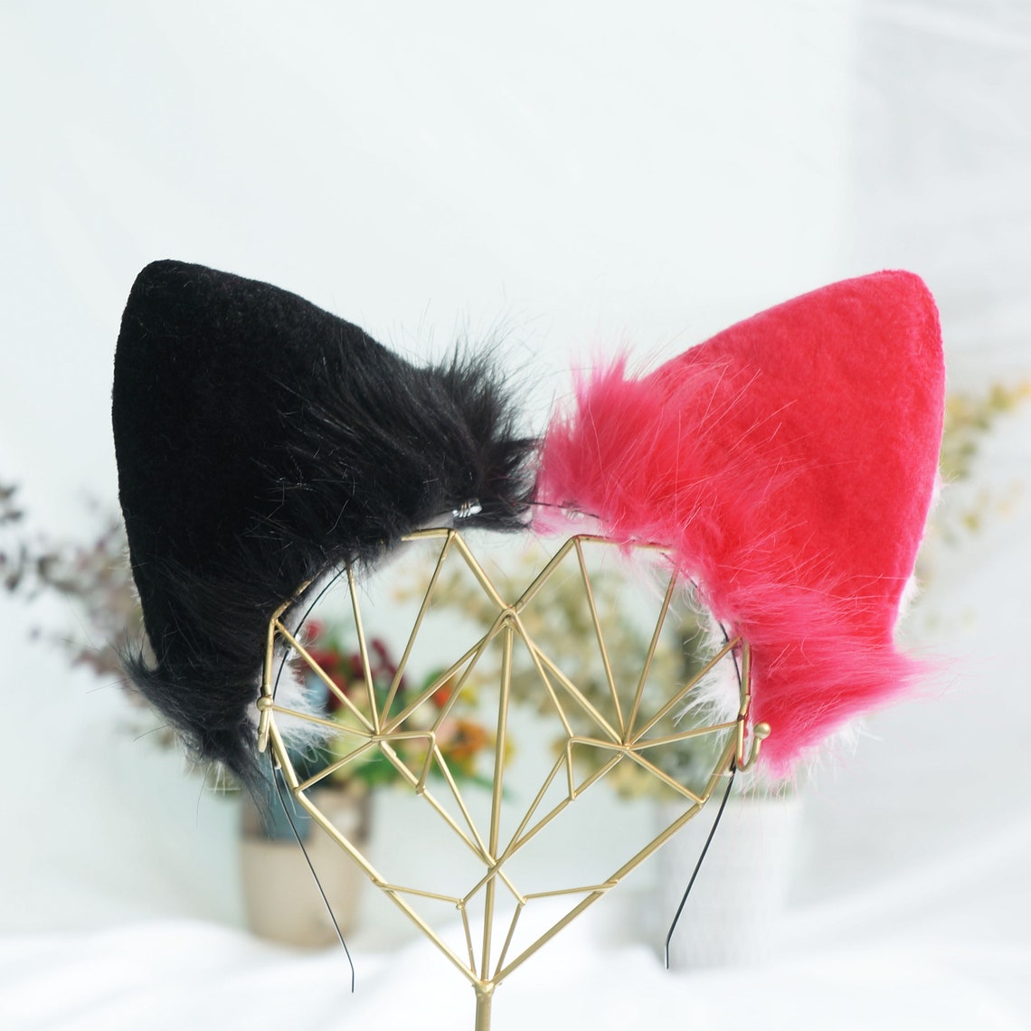 Pink and Black Cat Ears Cat Ears Cosplay Pet Play Tubbo - Etsy