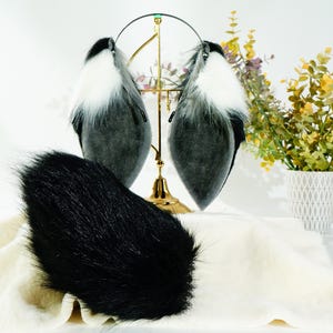 Kawaii black lop ears, black with grey bunny ears, Lop Ears headband, furry gift, faux fur bunny ears, bunny ears headband, pet play, rabbit