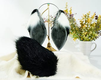 Kawaii black lop ears, black with grey bunny ears, Lop Ears headband, furry gift, faux fur bunny ears, bunny ears headband, pet play, rabbit