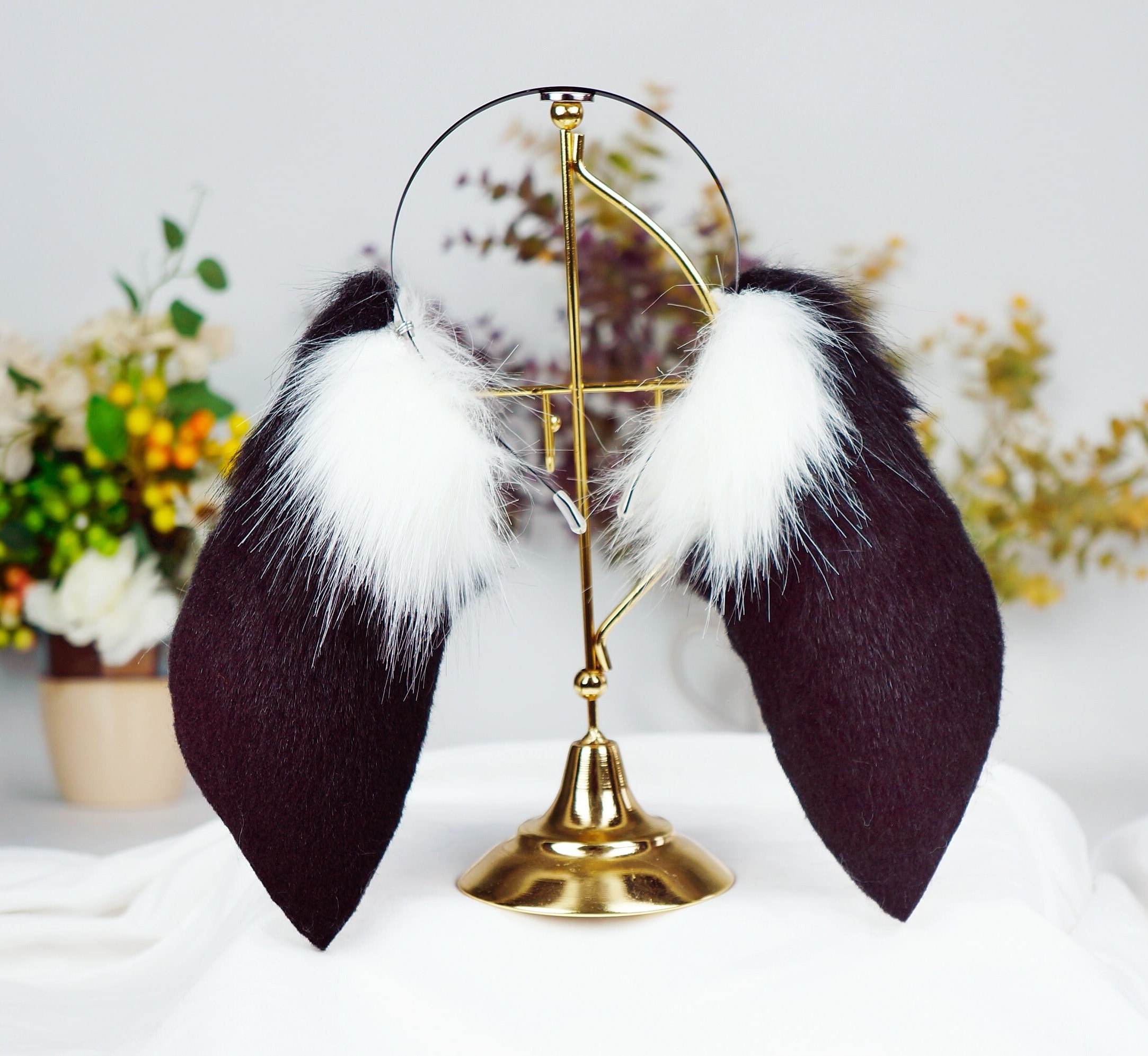 Kawaii black lop ears,  Lop  Ears headband, black lop ears,faux fur bunny ears, bunny ears headband,