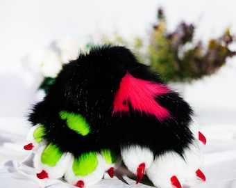 fursuit paws for black paws white finger and green pad