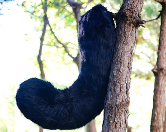 raccoon Tail, black cat fursuit tail, black kitten tail, furry curly tail, floor-length tail, wolf tail, fursuit commission, furry tail