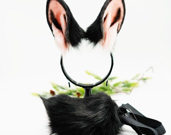 black and pink Bunny ears, Bunny ears, Cosplay Ears, bunny Cosplay, Animal Ears,realistic bunny ears, pet play , bunny girl headband, 168