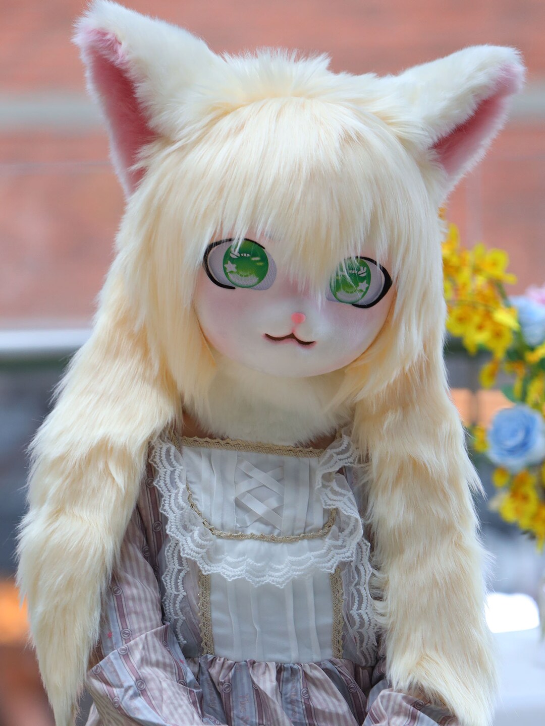 Kigurumi Fur Head Mask Cat Furry White Cat Kigurumi Head Mask for ...