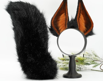 Huge Doberman&#39;s ears ,Black Brown animal ear,Faux fur ear,Dieb ear,Wolf ear headband,Anime ear,Wolf cosplay ear,Aritificial furry ears
