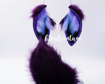 KTcatvintage purple night sky lop ears bunny ears bunny ears headband furry cosplay lop ears faux fur ears Rabbit play pet play ears