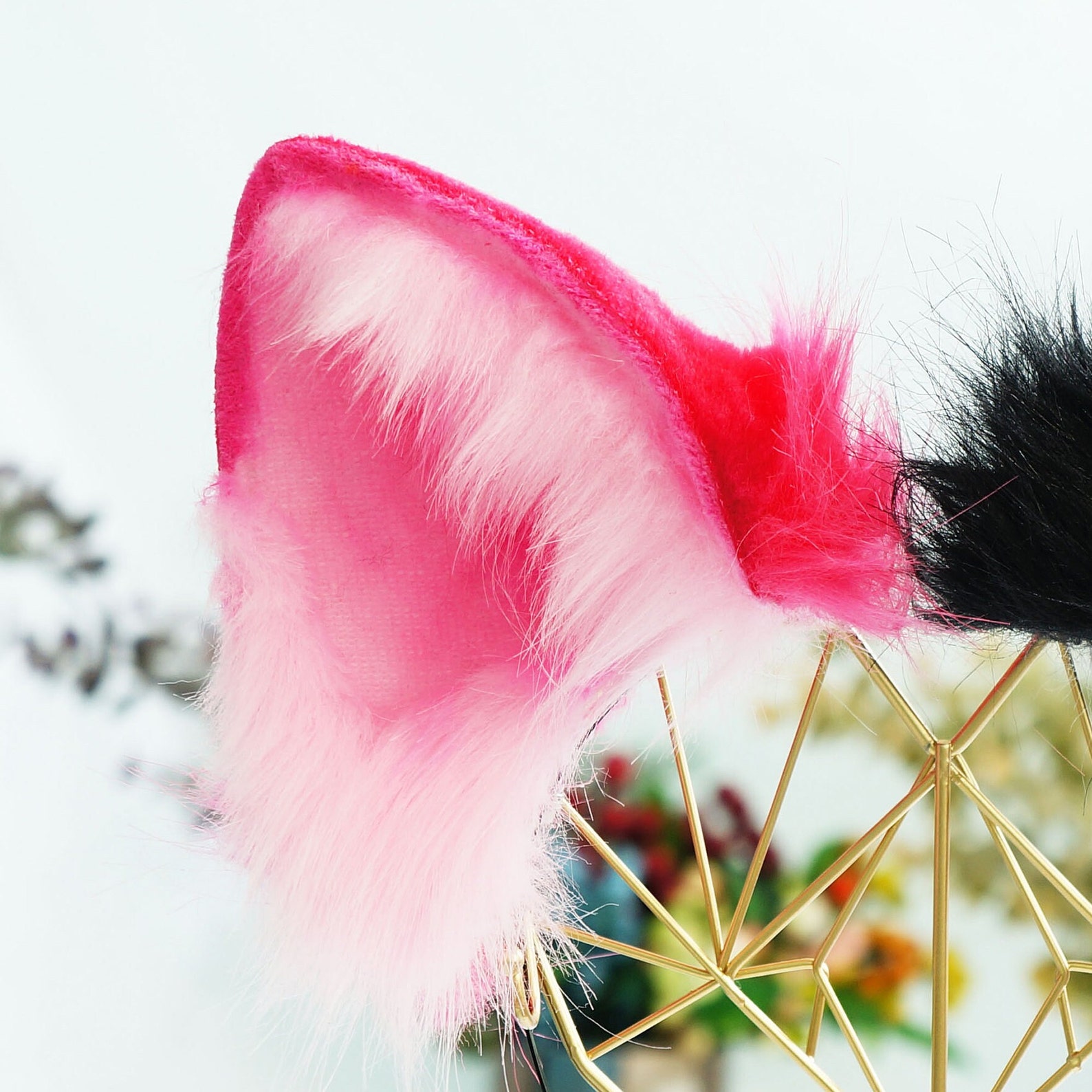 Pink and Black Cat Ears Cat Ears Cosplay Pet Play Tubbo - Etsy