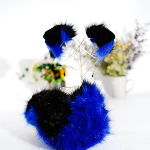 Blue black puppy ears, puppy tail, dog ears, dog tail,  tail    tail dog ears, fluffy ears, animal ears, ears, costume ears, pet play