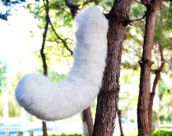 white cat fursuit tail, kitten tail, furry curly tail, floor-length tail, raccoon Tail , wolf tail, fursuit commission, furry tail