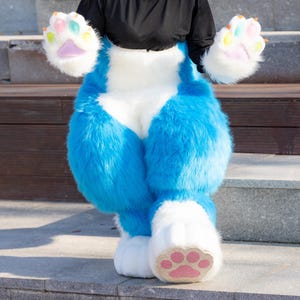 Blue&White Full Fursuit Pants,Furry Convention Custom Fursuit Fursona, Animal-Themed Event,Fursuit Legs Hand/Feet Paws Tail