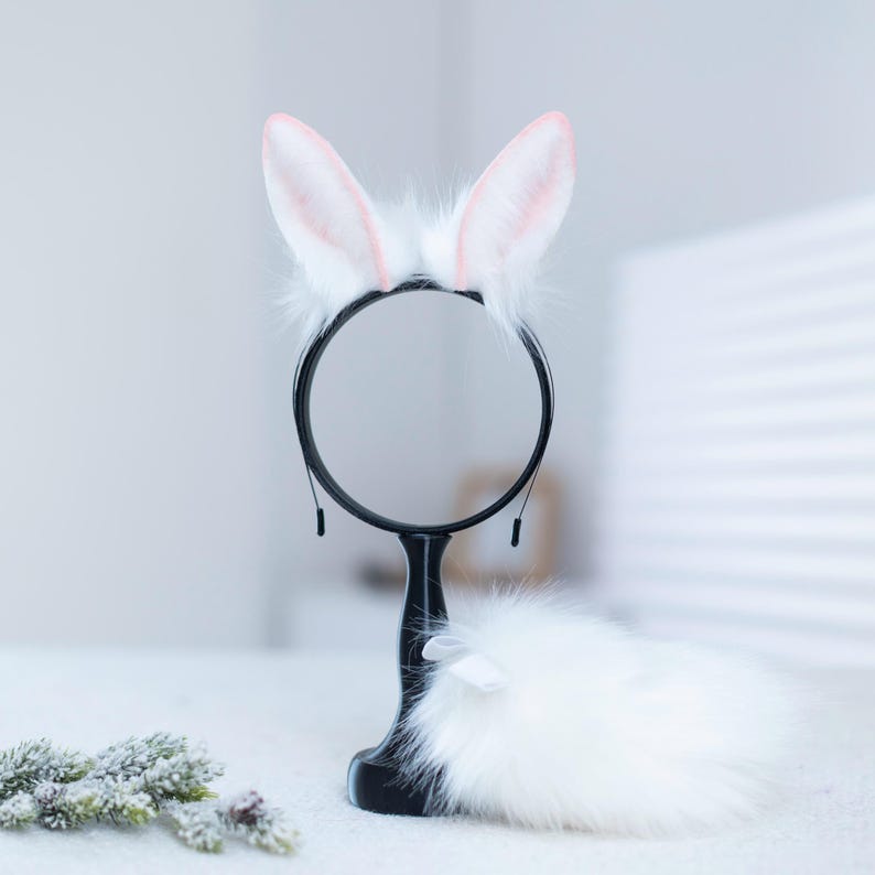 Beginner-friendly faux fur bunny ears and tail set, perfect furry fandom starter kit for conventions, local meetups, and cosplay events, ideal for newcomers to the community.