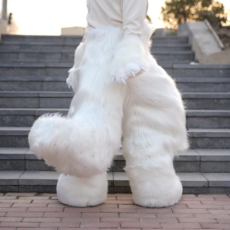 Anthro Animal-broek: zachte nepbontbroek voor fursuitliefhebbers, geheel witte fursuitbroek tiener cosplayers congresbezoekers GEEN vulling afbeelding 2