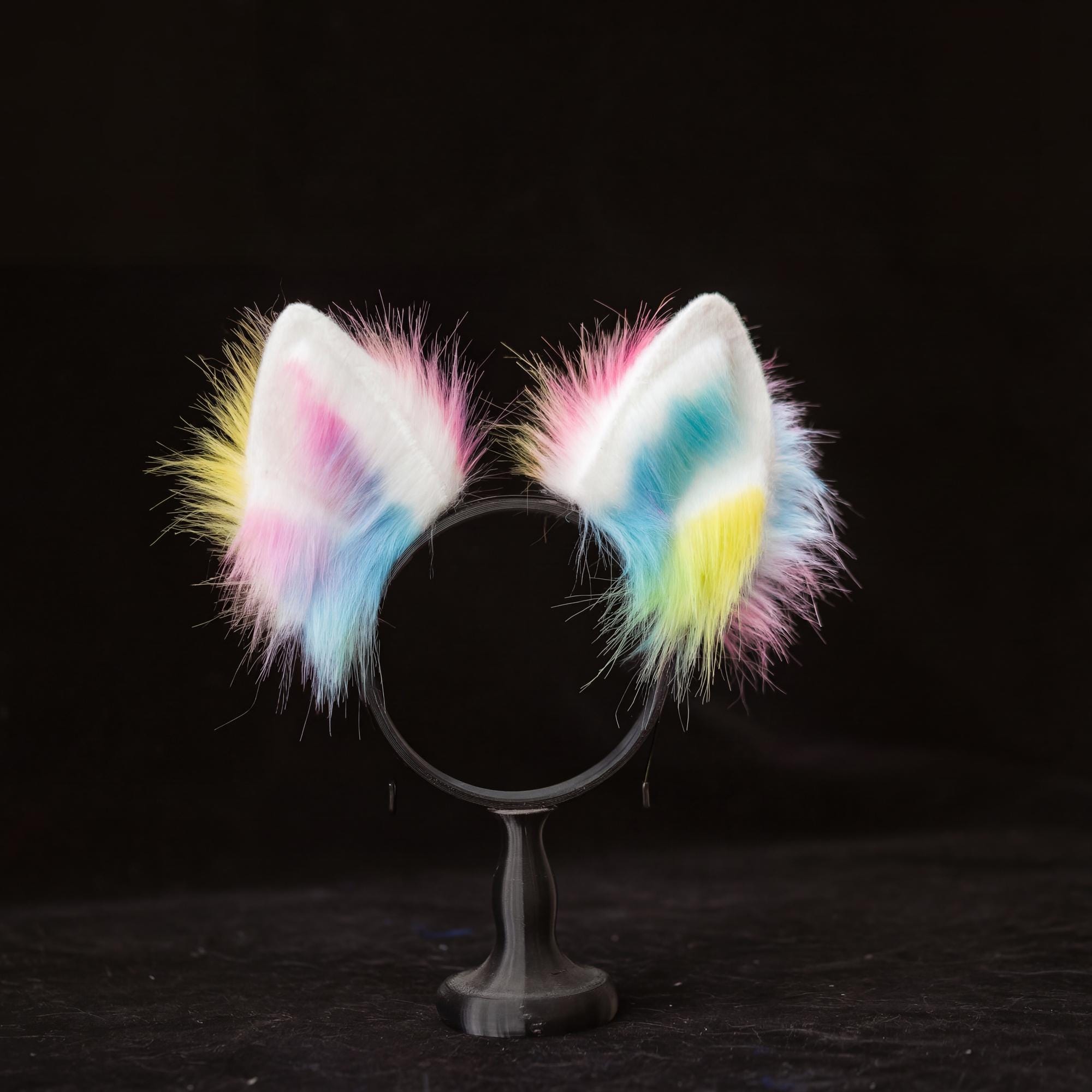Rainbow Furry Cosplay Ears and Tail Set - Posable Faux Fur Anime ...