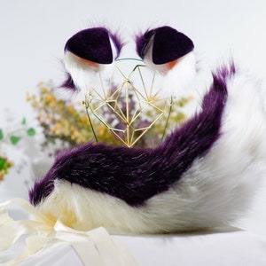 purple white faux fur puppy ear＆tail kitten ear and tail set cosplay kawaii headband Halloween gift Cute Animal Cosplay Accessories