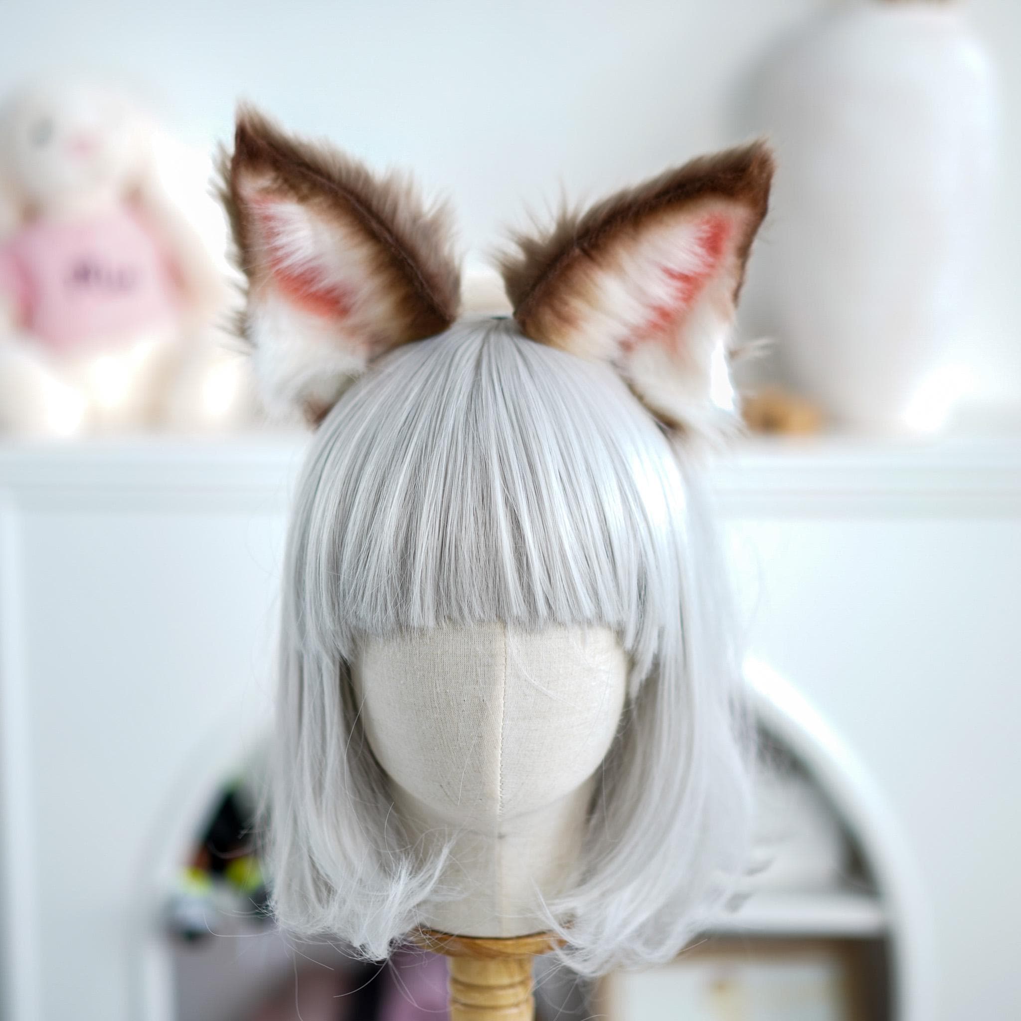 ? Adorable Super Soft Super Fuzzy Furry Pastel Cat Fox Ear Headband Headdress Faux Fur Cat Ears Headband: Brown & Pink Cosplay Anime Ears  main image 4