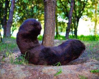 brown cat fursuit tail, brown kitten tail, furry curly tail, floor-length tail, cat tail fursuit, fur Tail,fursuit commission, furry tail