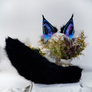 Galaxy Luchs Ohren und Schwanz, Streifen Kitsune Katzenohren und Schwanz, Cosplay, Kitsune Ohren, Tierohren, Luxus pelzige Ohren, Fuchsohr, Lolita