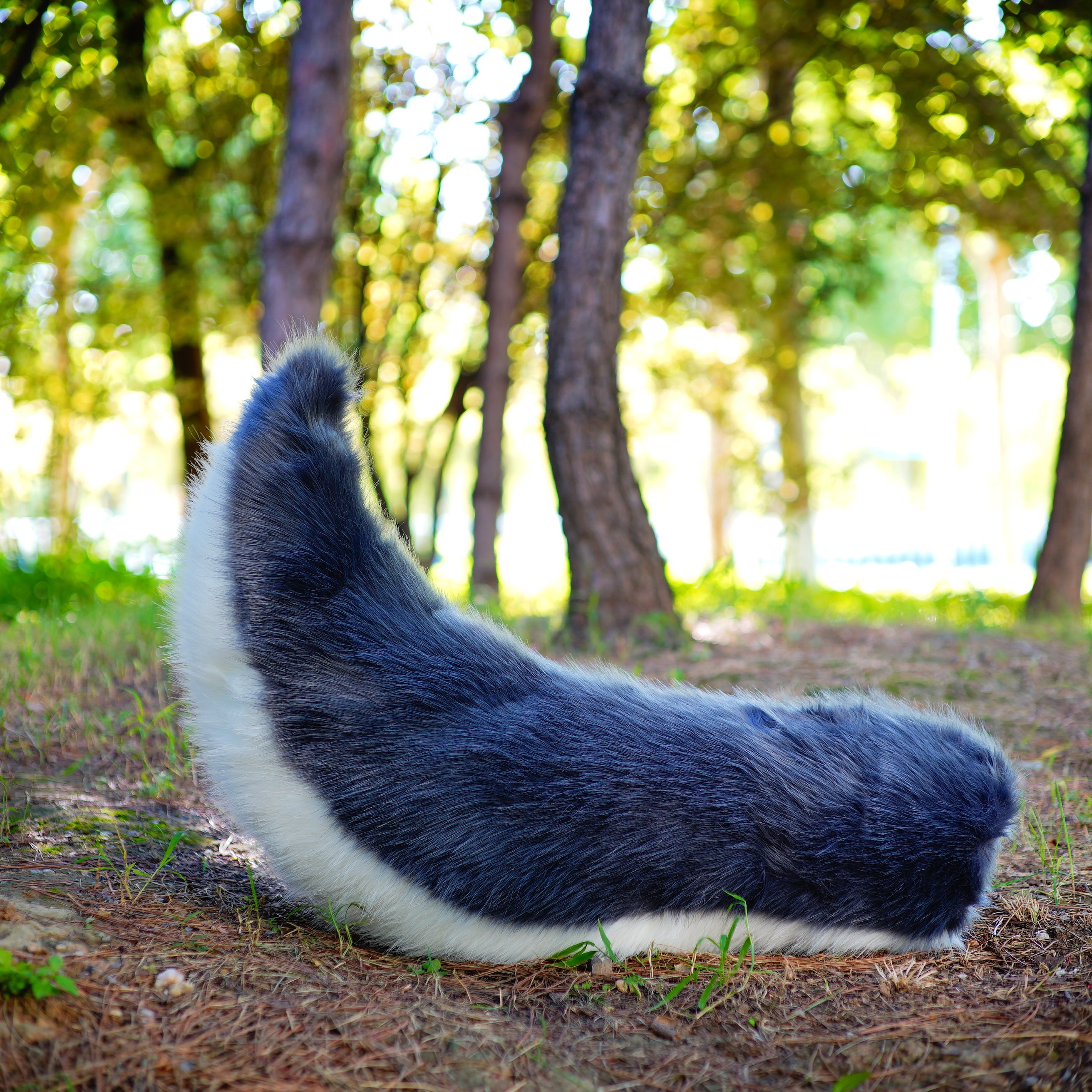 Grey White Fursuit Tail, Fox Tail, Furry Puppy Tail, Floor-length