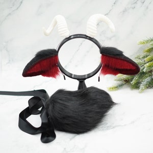Handmade Black Goat ears and tail, Sheep ears, cosplay Goat ears,  sheep headband ear, Halloween cosplay, Halloween ears,  lame Cosplay tail
