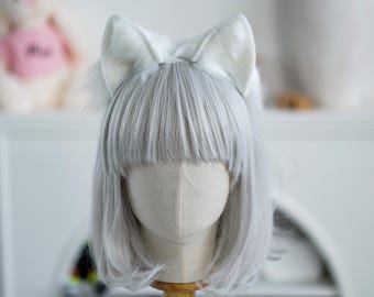 White Cat Ear Headband, Faux Fur ears, Mini Plush Furry Costume Ears, Cute Cosplay Hairband for Girls, Daily Wear, Cosplay Accessory