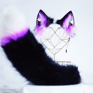 Universe fox ears and tail, Cat ears and tail, Cat ears,  tail  , ears headband,  tail Halloween gift handmade ears, pet play,  custom ears
