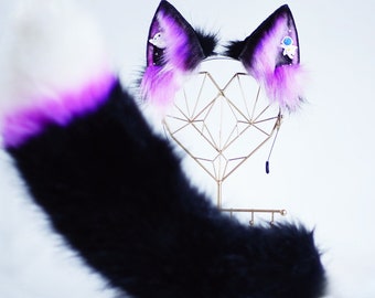 Universe fox ears and tail, Cat ears and tail, Cat ears,  tail  , ears headband,  tail Halloween gift handmade ears, pet play,  custom ears