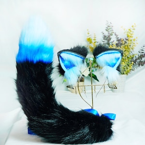 Blue kitten ears, Faux fur ears, Blue fox ears, fluffy ears with diamond, Cat Ears Cosplay,  animal ears, costume ears, anime cosplay, 272