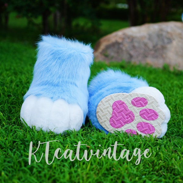 Sky blue feet paws fursuit kemono toony kigurumi fursona kawaii outdoor foot paw fursuit shoes cosplay cat dog fox wolf bunny