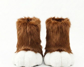 White feet paws fursuit kemono toony kigurumi fursona kawaii outdoor foot paw fursuit shoes cosplay cat dog fox wolf bunny