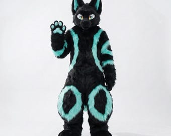 Fursuit Fullsuit Set - Costume peloso fatto a mano completo con testa, zampe, coda e piedi - Costume da cosplay professionale in pelliccia sintetica