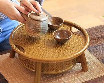 Tea Storage Table Chinese Handmade  Natural Bamboo Weaving Artwork Tea Table Home Deco Zen Chinese Style Desk