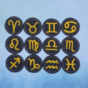 GOLD - Astrology Zodiac Sign Patches - Embroidered Iron-On/Sew-On Patch