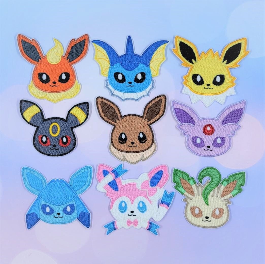 Pokemon Eevee Jolteon Flareon Vaporeon Espeon Umbreon Glaceon Leafeon  Sylveon Evolution kawaii Chibi Iron/Sew on Embroidered Patch