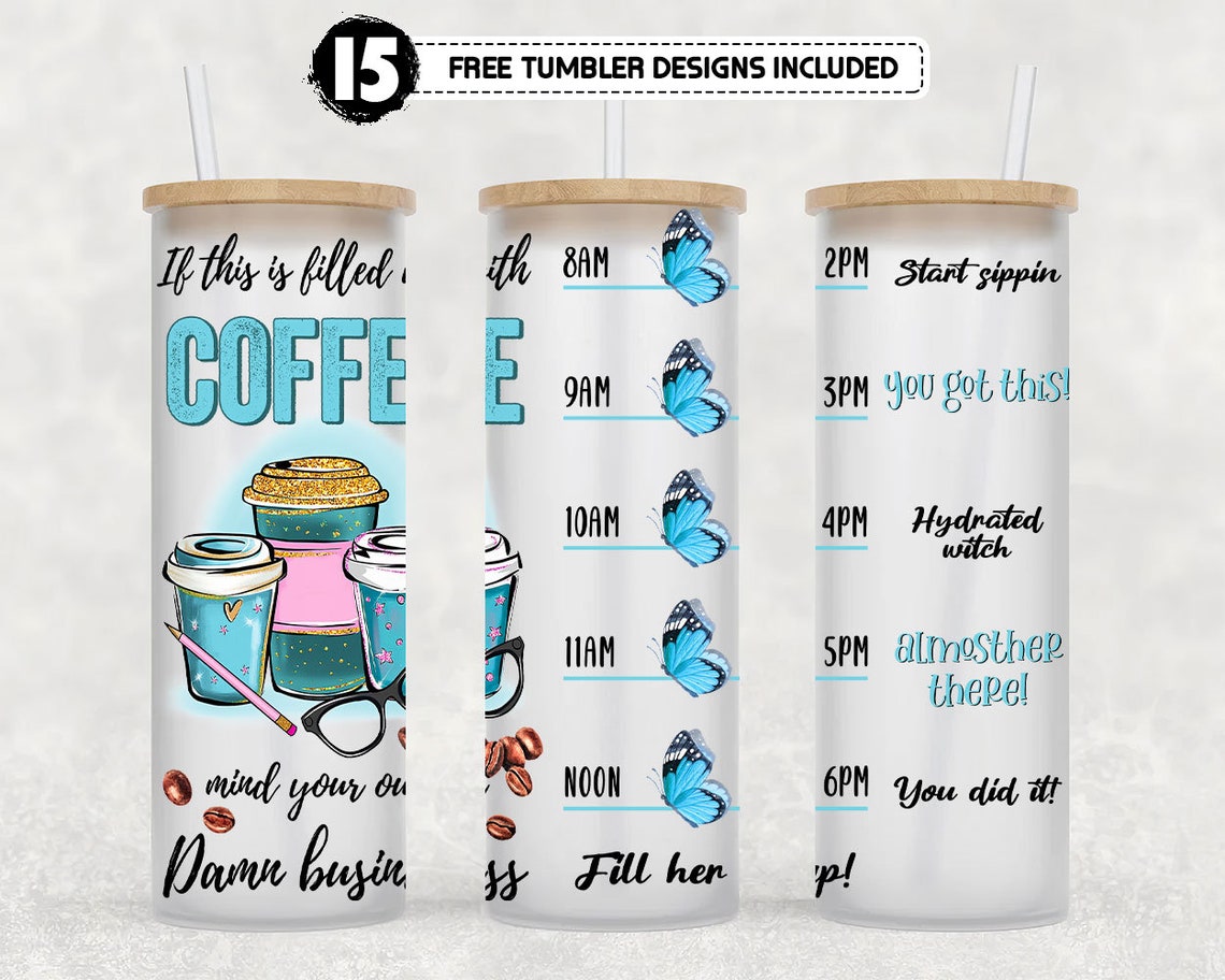 25 Oz Frosted Glass Tumbler Png Coffee Tumbler Template Water Etsy