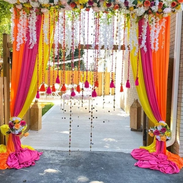 100 PC FREE SHIPPING Multicolor Indian pom pom Christmas Wedding Party Decoration Mehndi Decor , Backdrop ,Pom Pom, Gota Hangings pom pom