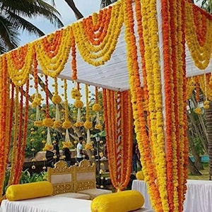Indian Mix Color Artificial Decorative Marigold Flower Garland Strings for Christmas Wedding Party Decoration Diwali decor