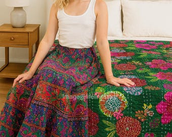 Kantha-sprei van Indiaas katoen, Indiase kantha-quilts, Kantha-sprei, 100% katoen, handblokkantha-quilt, Gudari-katoen