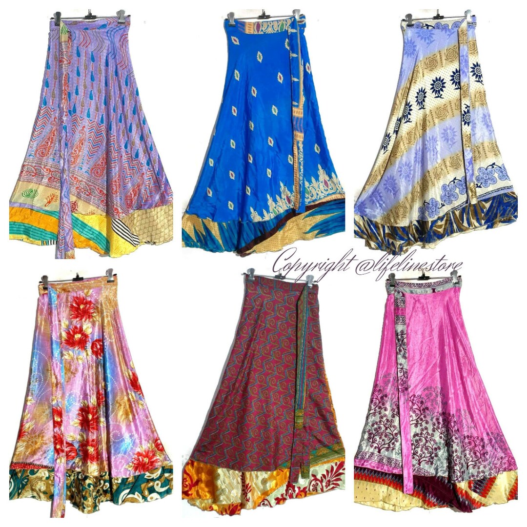 Indian Silk Mini Skirts, Vintage Silk Skirt, Bohemian Skirts, Wrap Sari ...