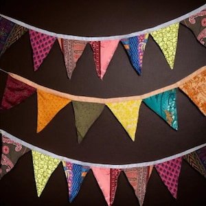 Silk MULTI COLOUR bunting. Party bunting, wedding bunting, recycled sari bunting Flag