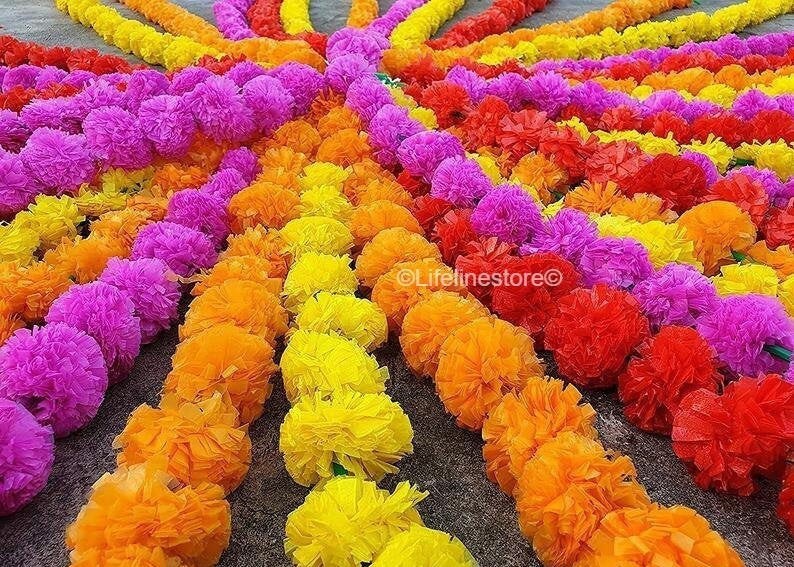 Marigold Rope Mango Color Artificial Decorative Marigold Flower Garland Strings ...