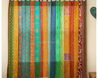 Boho Saree Curtains Upcycled Handmade Saree Curtain with Saree strips Window and door Sheer Hippie Curtain Bohemian Sari Free Shipping