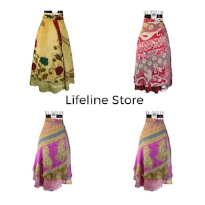 Wholesale Lots Sari silk wrap skirt Reversible and Lightweight Floaty Double layer skirt Long Skirts Ties