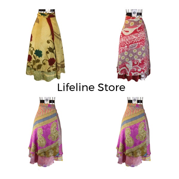 Wholesale Lots Sari silk wrap skirt Reversible and Lightweight Floaty Double layer skirt Long Skirts Ties