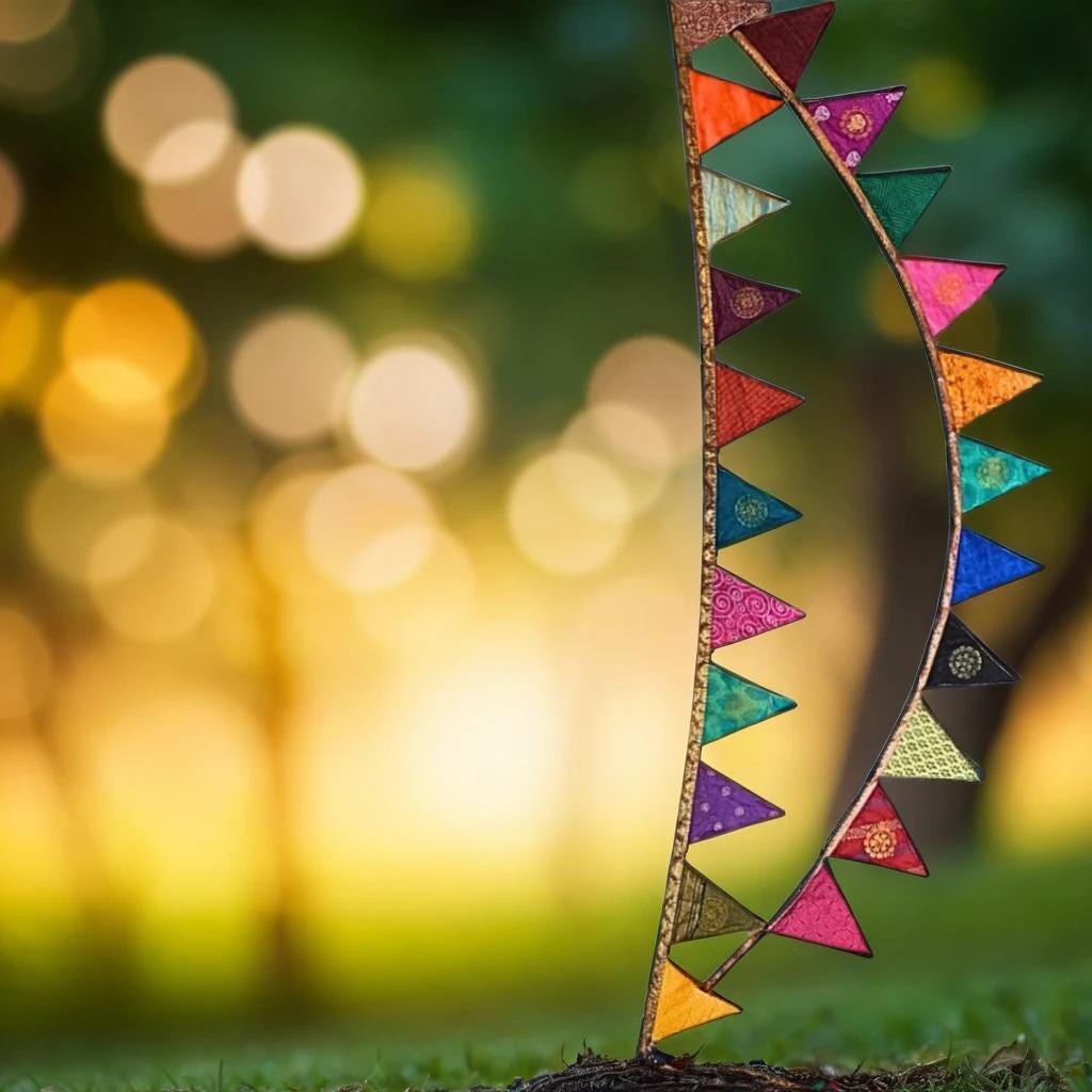 Bunte Sari-Fahnenkette Aus Recyceltem Seidenstoff – Handgefertigt, 12 Flaggen, 200 Cm, Für Garten & Party