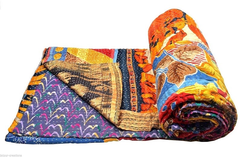 Wholesale Lot Of Indian Kantha Quilt Throw Reversible Blanket Bedspread Cotton Fabric Indian Vintage Cotton Kantha Quilts image 5