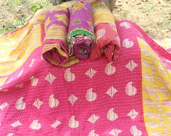 Wholesale Lot Of Vintage Kantha Quilt  Throw Reversible Blanket Bedspread Cotton Fabric Bohemian Kantha Quilt