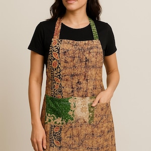 Vintage Sari Kantha-förkläde – Miljövänligt lapptäckeförkläde – Handgjort bohemiskt förkläde för kvinnor – Hållbar kökspresent