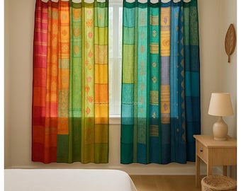 Boho Saree Curtains Upcycled Handmade Saree Curtain with Saree strips Window and door Sheer Hippie Curtain Bohemian Sari Curtain home decor