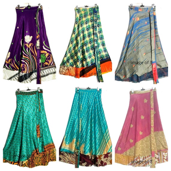 Wholesale 4 Pcs Lot Two Layers Women's Indian Sari Magic Wrap Around Skirt  – Maple Clothing Inc.